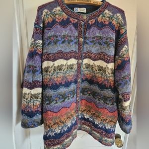 Vintage Icelandic Design Button-Up Wool Knit Coat